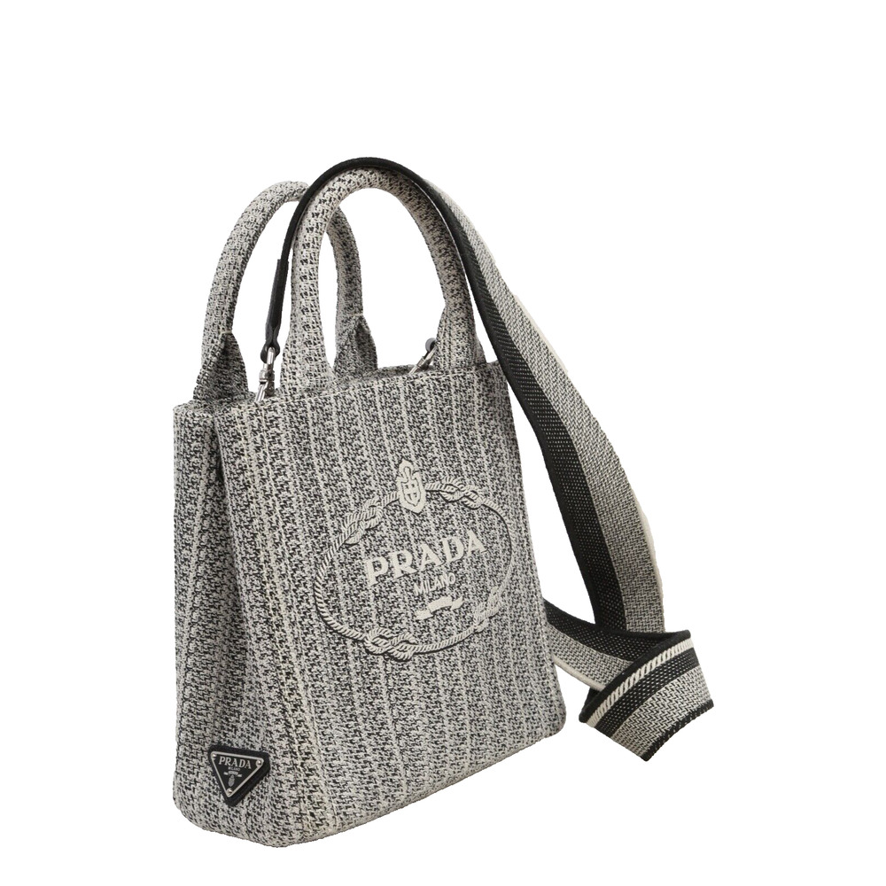 Prada Ricamo Jacquard Logo Embroidered Black Talco Leather Tote Shoulder Bag - Picture 4 of 16